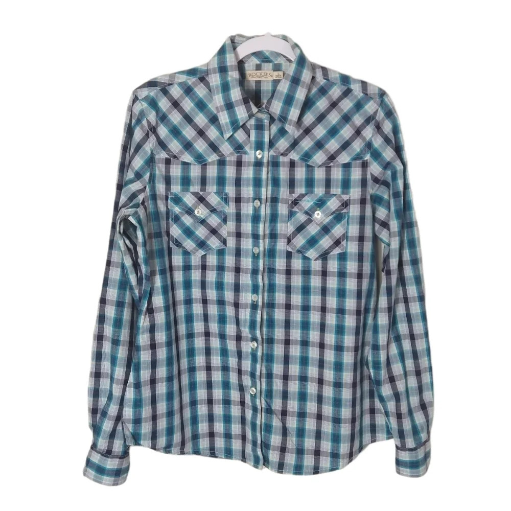 Rockies lightweight‎ western plaid button down shirt top